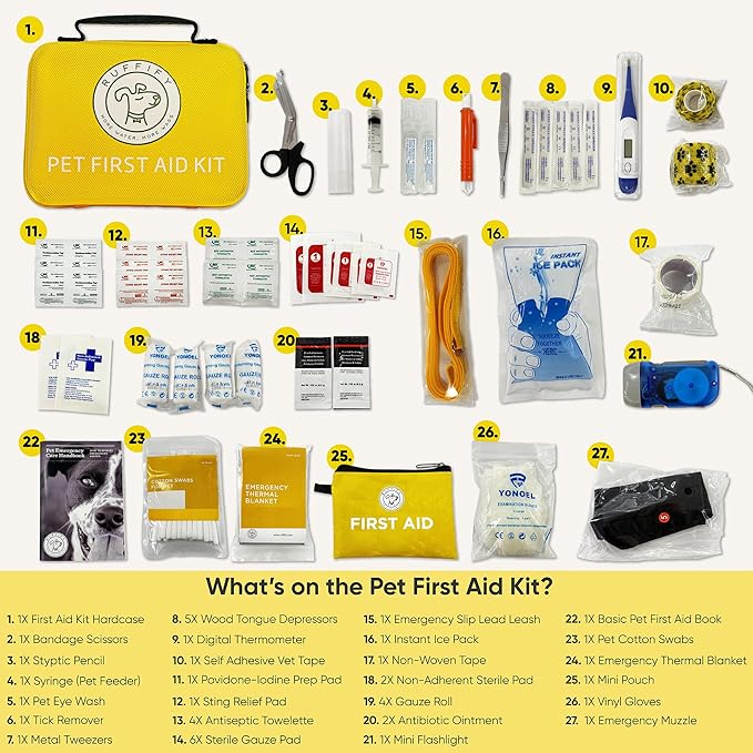 Pet First Aid Kit for Dogs & Cats – 27 Key Items Emergency Kit with Mini Pouch for Boating, Sailing, Home, Office, Travel, Vacations & Outdoor Adventures