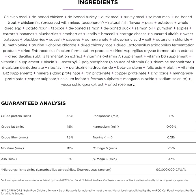 Go! Solutions Carnivore, Grain-Free, Protein Rich Dry Cat Food, Chicken, Turkey and Duck Recipe, 16 lb Bag