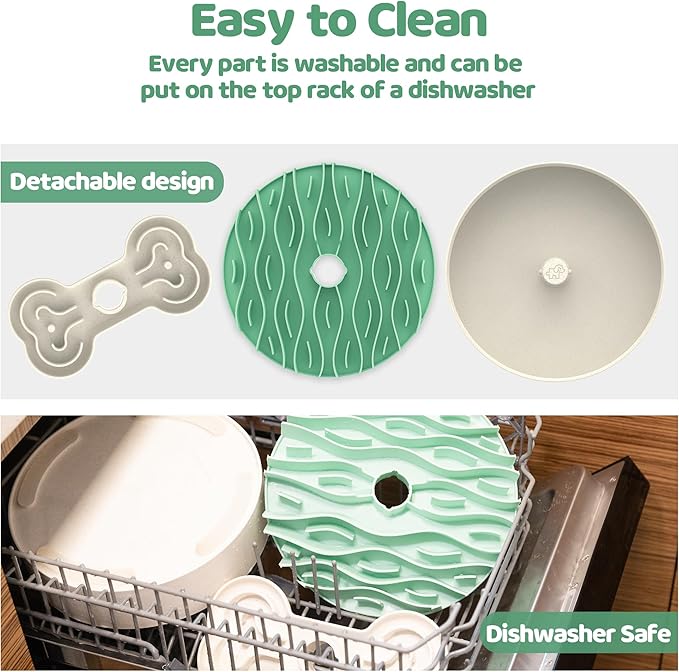 Slow Feeder Dog Bowl for Large Dogs with Non-Slip Base - Adjustable Speed Design, Removable Puzzle Inserts & Dishwasher Safe, Green