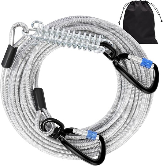 Snagle Paw Heavy Duty Tie Out Cable for Yard - 70FT-1000LBS, Chew Proof for Medium Large Dogs with Swivel, Lockable Hook, Spring