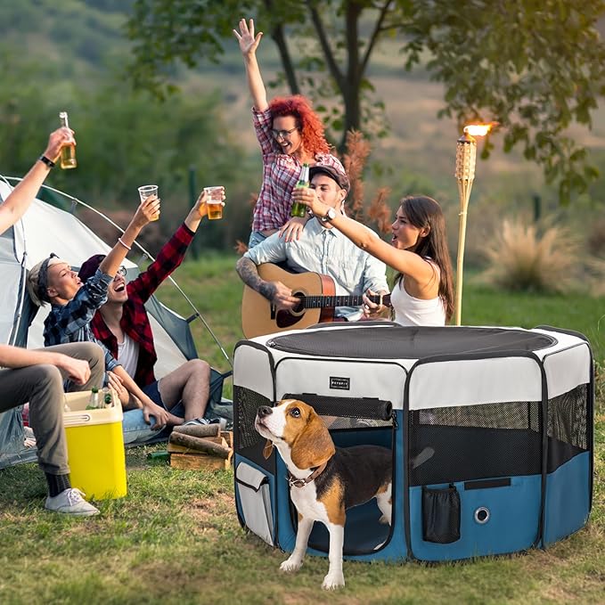 PETSFIT 45.5" Dog Playpen Indoor/Outdoor-Jump-Proof 28.5" Height with Removable Waterproof Mat & Zippered Roof | RV, Camping, Travel Dog Pen | Whelping & Cat Observation Space(45.5"L x 45.5"W x 28.5H)