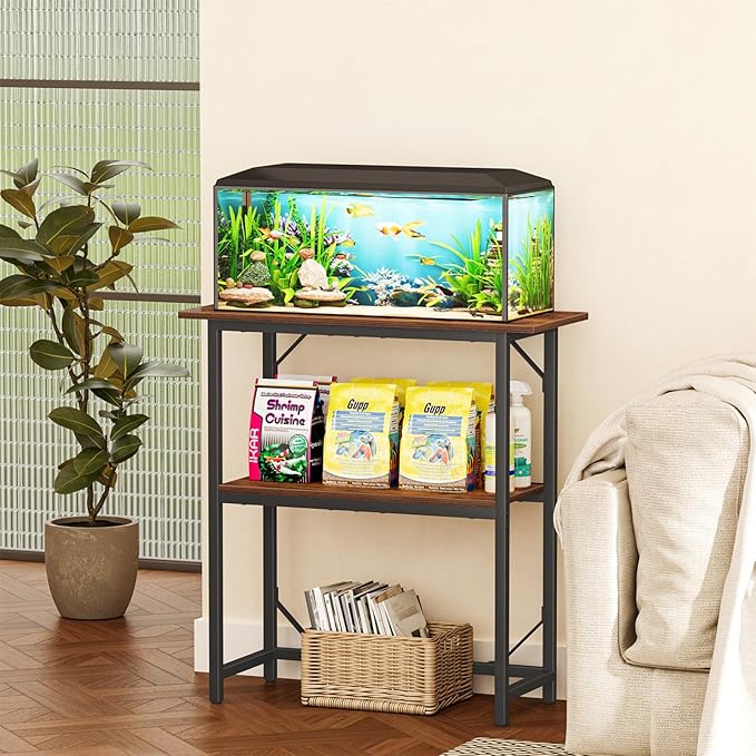 Snughome 10-30 Gallon Fish Tank Stand, Aquarium Stand 2-Tier Storage Shelves, Heavy Duty Terrarium Stand for Home Office Fish Tank Shelf, 30" L x 11.8" W x 30.7" H, Rustic Brown