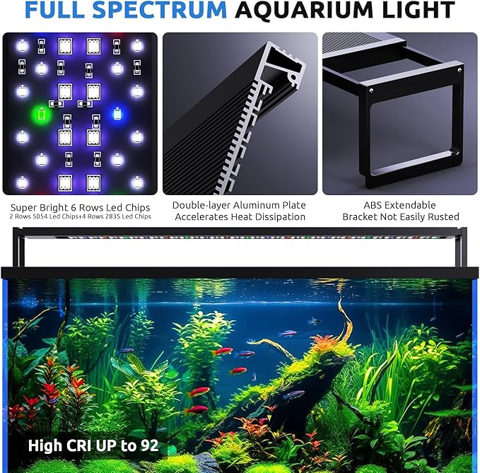 24/7 LED Aquarium Light for 12-18 Inch Fish Tank, Fish Tank Light for Plants, Auto On Off with Timer, 9 Colors, Adjustable Brightness, Daylight & Moonlight, DIY and Nature Weather Mode, 20W