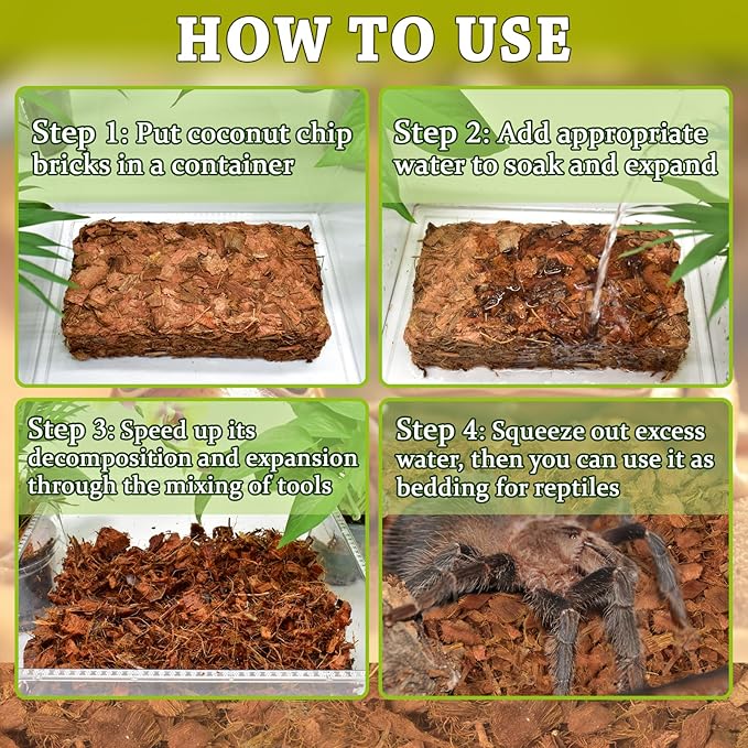 ZeeDix Natural Coconut Chips Substrate for Reptiles, Coconut Fiber Husk Reptiles Bedding, Compressed Coco Chips Substrate for Ball Python, Snakes, Tortoise, Hermit Crab, Frogs, Lizard, Tarantula