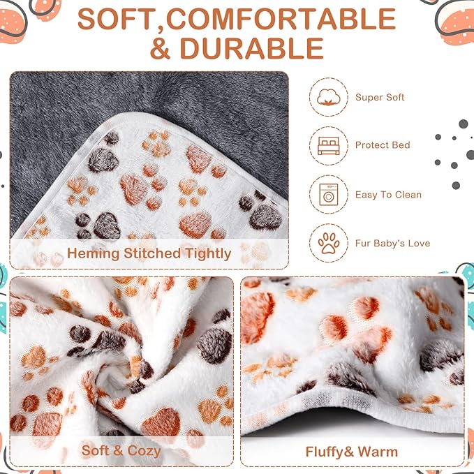 Reginary 4 Pcs Waterproof Guinea Pig Blankets Washable Small Animal Fleece Bedding Absorbent Guinea Pig Cage Liners Reusable Pet Pee Pad Sleep Mat for Hamster Ferret(Paw Print,35 x 24 Inch)