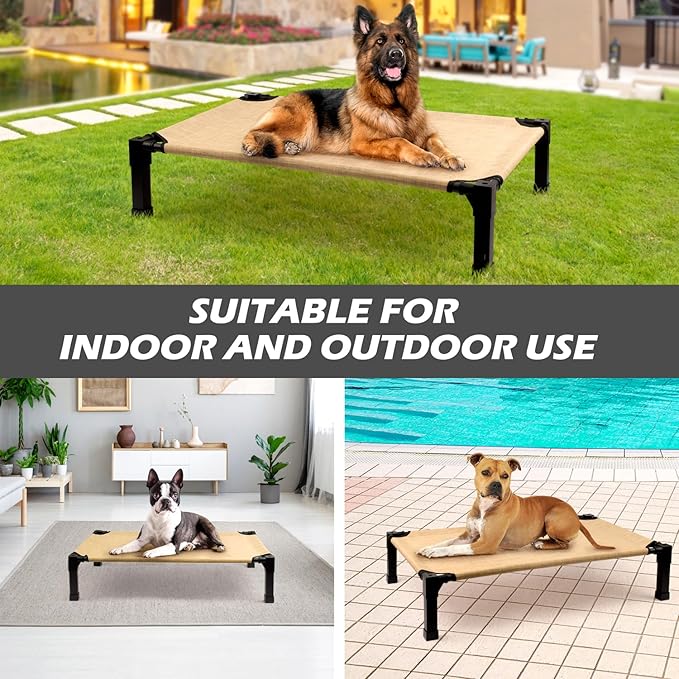 Heeyoo Elevated Dog Bed, Cooling Raised Pet Cot with Chew Proof Washable Breathable Mesh and Metal Frame, Portable Dog Cot Bed with No-Slip Feet for Outdoor or Indoor Use