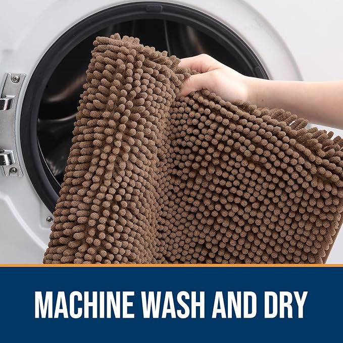 OLANLY Dog Door Mat for Muddy Paws 30x20, Absorbs Moisture and Dirt, Absorbent Non-Slip Washable Doormat, Quick Dry Chenille Mud Mat for Dogs, Entry Indoor Entryway Carpet for Inside Floor, Mocha