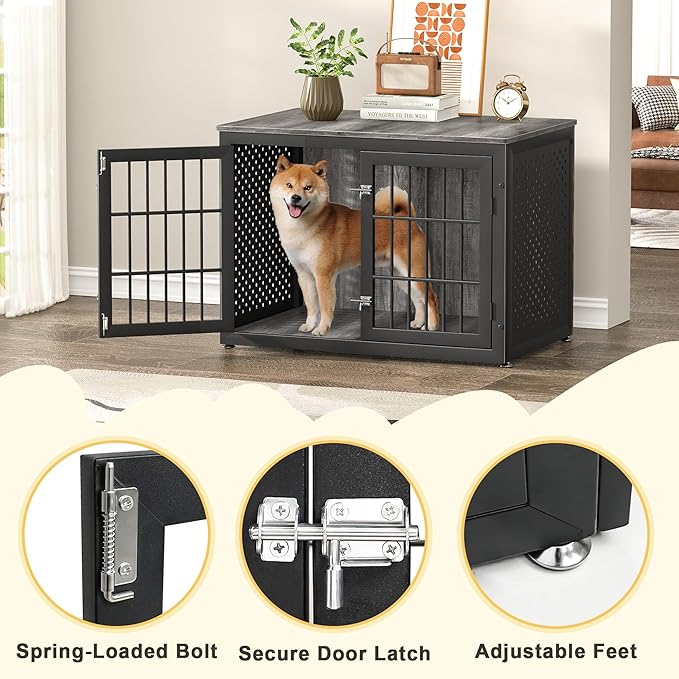 38" Heavy Duty Dog Crate Furniture for Large and Medium Dogs,Wooden Metal Kennel for High Anxiety Dogs, Chew Proof Cage Indoor, Decorative Kennel End Table
