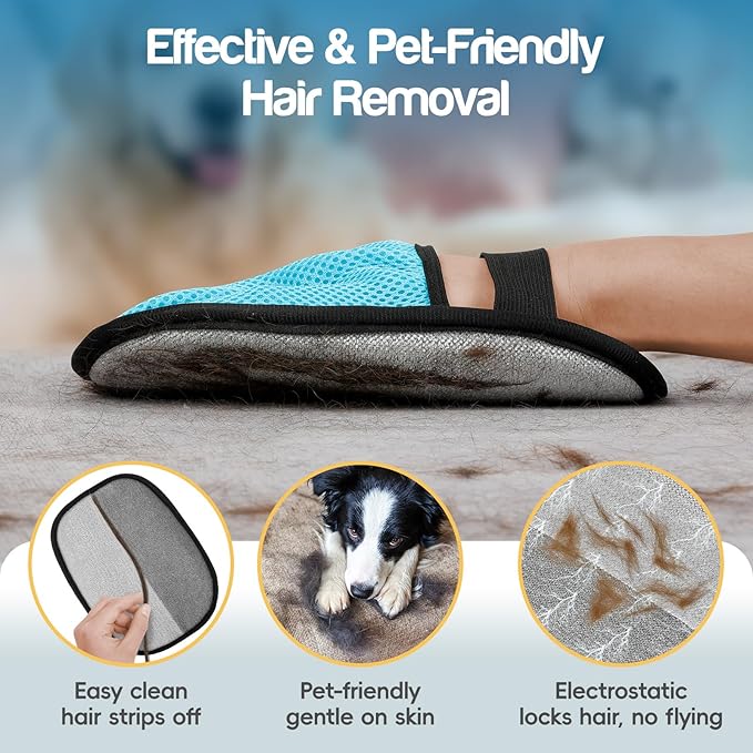Pet Hair Removal for Dogs & Cats,Upgraded Thickened 5-Finger Design, Reusable Electrostatic Pet Hair Remover Glove, Quickly Lifts Pet Hair from Laundry,Sofas,Beds, Carpets, 1PCS