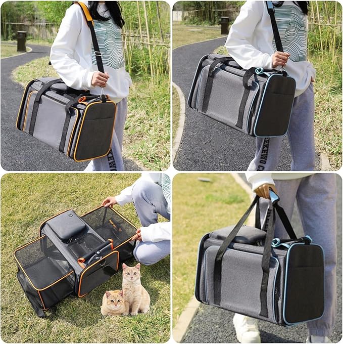 Cat, Dog Carrier for Pets Up to 20 Lbs,Sides Expandable Pet Carrier Bag Large Mesh Safe,Airline Approved Animal Carrier,Soft Sided Collapsible Pet Travel Carrier,Foldable Portable Pet Home (Green)