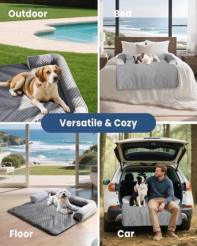 Large Cooling Dog Bed – 41 x 37 inch Waterproof Couch Cover for Dogs Washable, Non-Slip Bottom, Self Cooling Mat for Dogs, Durable & Non-Gel, Dog Couch Bed for Sofa Floor Car, Cooling Grey