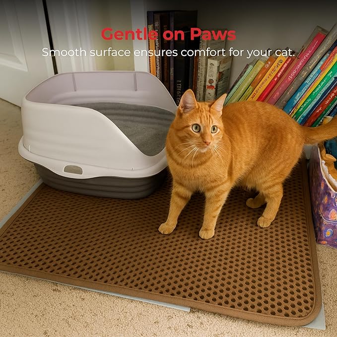 Small Cat Litter Trapper by iPrimio - Litter Mat, EZ Clean Cat Mat, Litter Box Mat Water Proof Layer and Puppy Pad Option. Patented (23"x21" Brown)