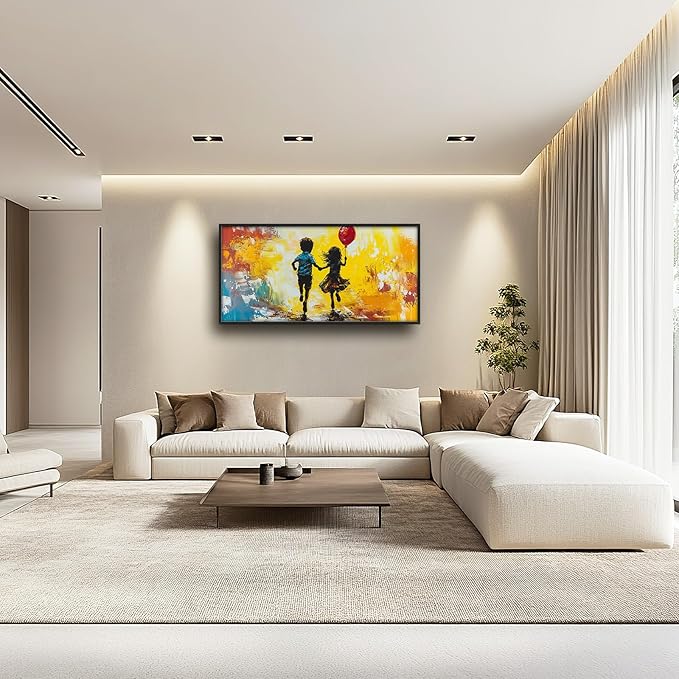 Framed Large Banksy Wall Art for Living Room, Oversized Colorful Graffiti Children Wall Decor, Peaceful Canvas Painting Pictures Modern Artwork Home Decoration for Living Room Bedroom 60"x30"