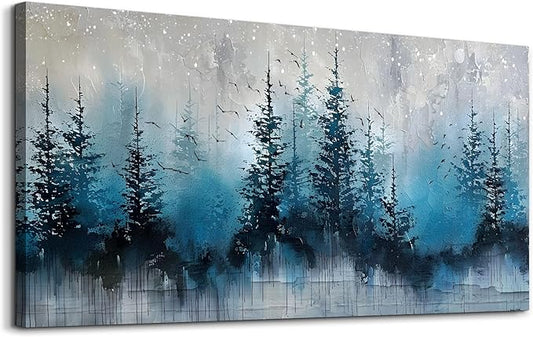 hyidecorart Framed Wall Art For Living Room Wall Decor For Office Misty Forest Trees Pictures Scenery Abstract Wall Painting Artwork Bedroom Decoration Canvas Prints Art Home Room Posters Hang Easy