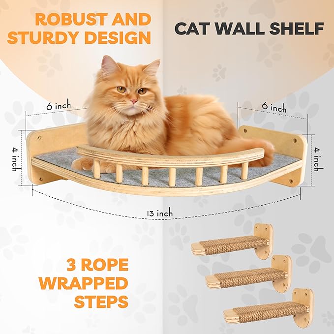 UNTITLDW Wall-Mounted Cat Shelves – Sleek, Durable Multi-Level Shelf with Floating Perch, Hammock, Cat Bed & Platform – Space-Saving Design for Play & Lounging – Easy Setup for Active Cats