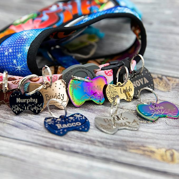 Personalized Dog Tag with 5 Lines of Custom Deep Engraved Durable Stainless Steel Pet ID Name Tag Designer Small Size Bow Tie