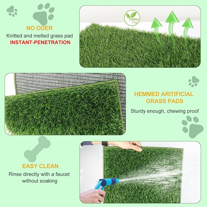 MEEXPAWS Dog Grass Pad with Tray Large, New Generation Odor Free Instant-Penetration Artificial Grass for Dog Potty with Tray, Indoor Dog Litter Box for Balcony,Hemmed Edge, Disposable Pee Pad, Green