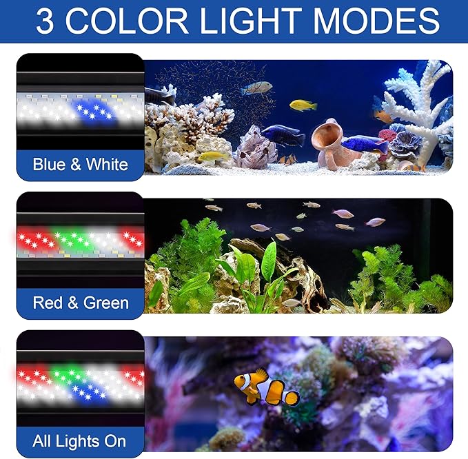 Led Aquarium Light, Full Spectrum Fish Tank Lights, 40 Gallon Freshwater Fishtank Hood Lighting for Grow Fish, Plants, Adjustable from 36 to 44 Inch
