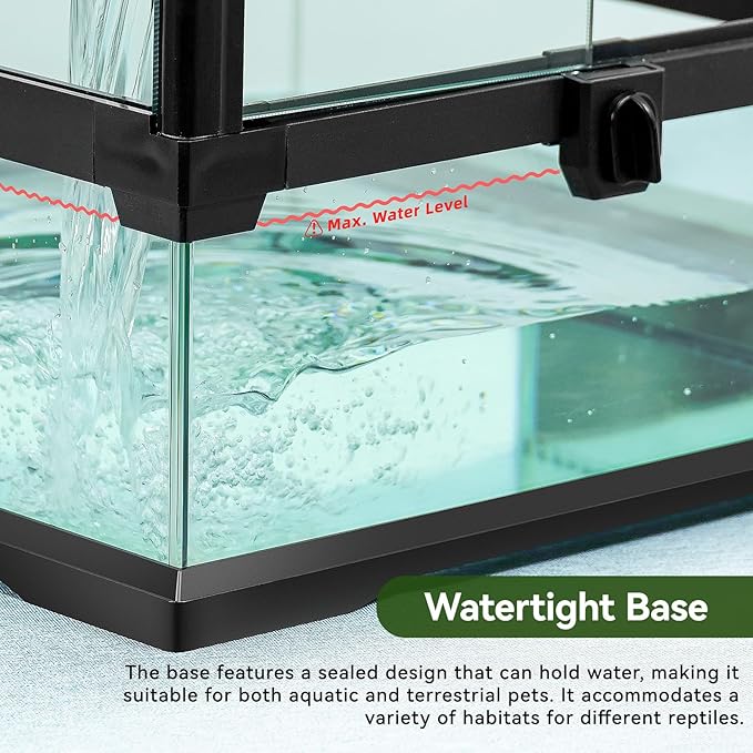 Glass Reptile Tank Front Opening Terrarium Suitable for Leopard Geckos, Snakes, Tree Frogs, Chameleons,Watertight Base, Ventilated Metal Mesh Top, Pre-Drilled Cable Holes 23.9x18x18''