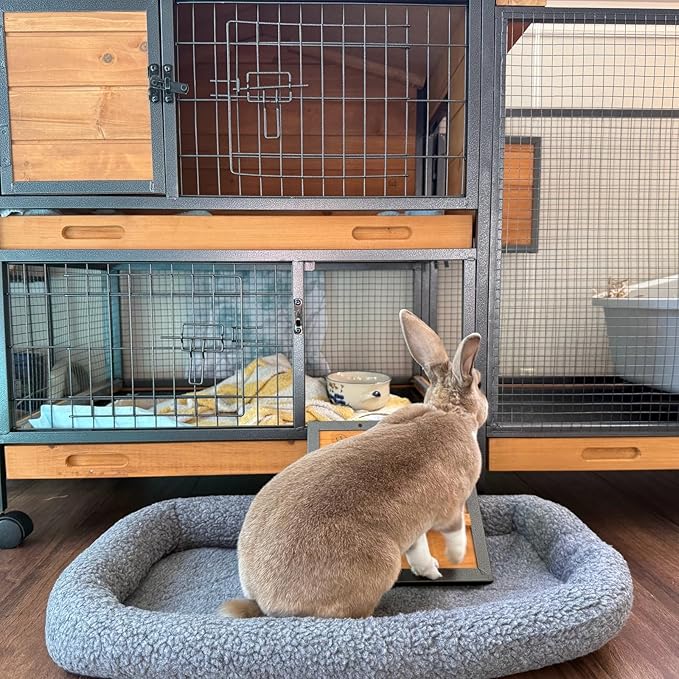 Rabbit Hutch Bunny Cage Strong Iron Frame Rabbit Cage Indoor and Outdoor Chicken Coop with Casters Waterproof Roof, Great for Rabbit,Bunny,Guinea Pig,Chickens.