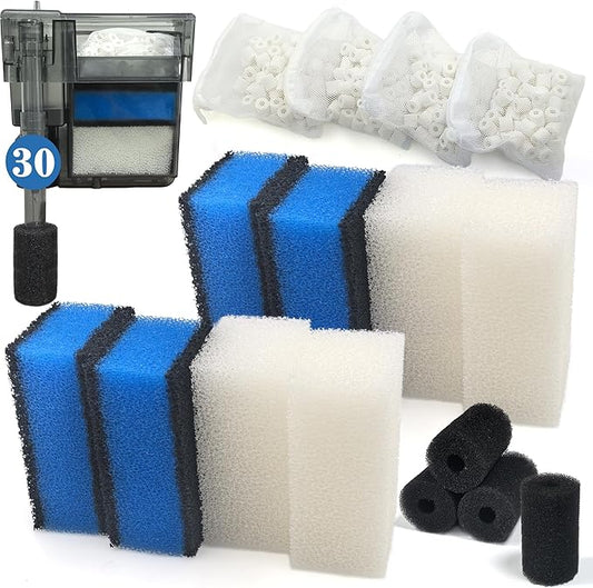 NEWKE 4 Sets of Upgraded Three-Stage Filtration Tank Filter for AquaClear 30 Power Filter, 4 Sets of Maintenance Kit Replacement for Fish Tank Filter for 30/150 30-Gallon Aquariums