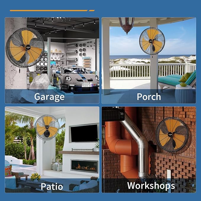 20 Inch Industrial Wall Mount Fan - 6000CFM High Velocity, Heavy Duty Metal Construction, 3 Speeds, Adjustable Tilt, Quiet Operation - Ideal for Garage, Shop, Commercial Use