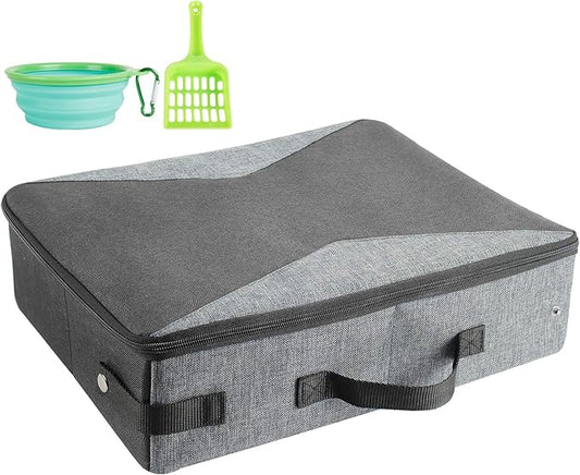 HiCaptain Portable Litter Box for Cats, Cat Travel Litter Box with Lid and Handle Standard Portable Collapsible Litter Carrier for Cat (M,Black/Gray)
