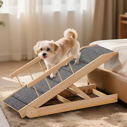 Dog Ramp for Bed, 47" Long Non-Slip Portable Pet Ramp for Small Large Dogs, Wooden Adjustable Dog Ramps for Bed, Couch, Car -Non Slip Carpet Surface and Foot Pads, Height from 12" to 24", Up to 200LBS