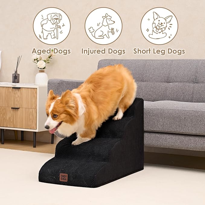 EHEYCIGA Curved Dog Stairs Ramp for High Beds 19.7" H, 4-Step Dog Steps for Small Dogs and Cats, Pet Stairs for High Bed Climbing, Non-Slip Balanced Pet Step Indoor, Black