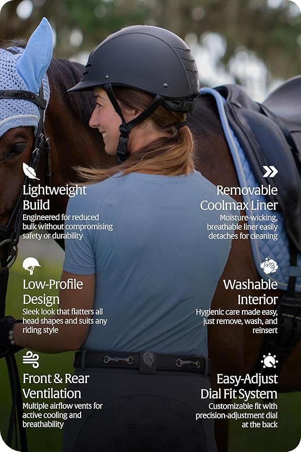 Equinavia Gardian Riding Helmet - Lightweight, Low-Profile Design with Airflow Vents, Easy-Adjust Dial, Removable Coolmax® Liner, ASTM F1163-23/SEI Certified