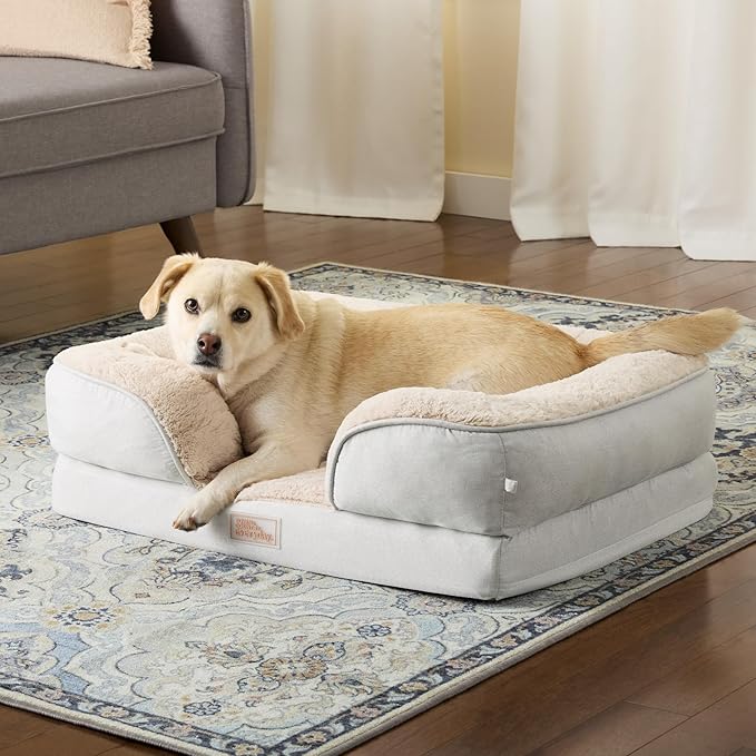 TOWN & COUNTRY EVERYDAY CuddleTown Comfy Solid Bolster Sofa Pet Bed, Supportive & Calming Egg Crate Foam, Non-Slip Bottom, Machine Washable Cover, Warm Taupe, Medium 28"x23"x8"