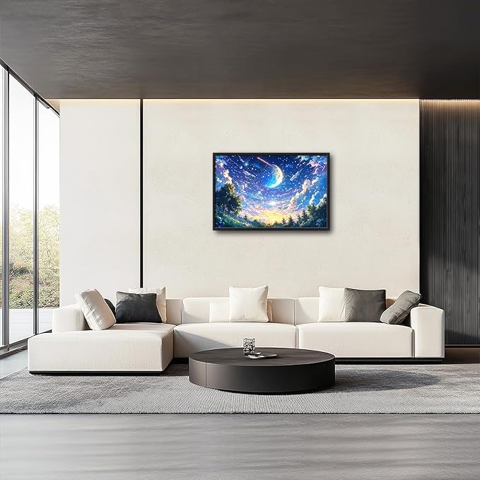 Framed Large Anime Sky Wall Art for Living Room, Oversized Fantasy Night Sky Forest Wall Decor Nature Canvas Painting Modern Artwork Home Decoration for Living Room Bedroom Office 36"x24"