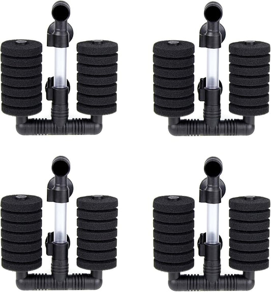 AQUANEAT 4 Pack Double Bio Sponge Filter, for Fry, Betta, Shrimp, Nano, Aquarium Fish Tank (Small up to 20 Gal)