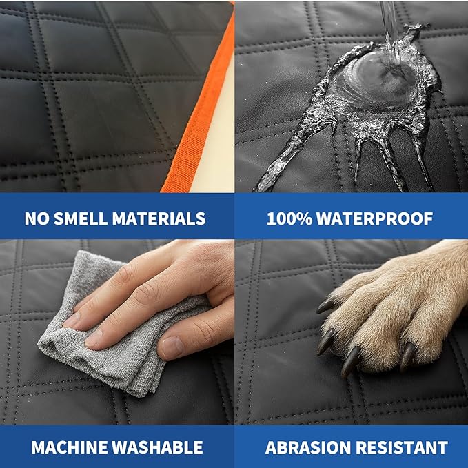 SUV Cargo Liner for Dogs, PU Leather Waterproof Pet Trunk Cargo Cover Dog Seat Mat for SUVs Sedans Vans with Bumper Flap Protector, Non-Slip, Large Size Universal Fit, Black