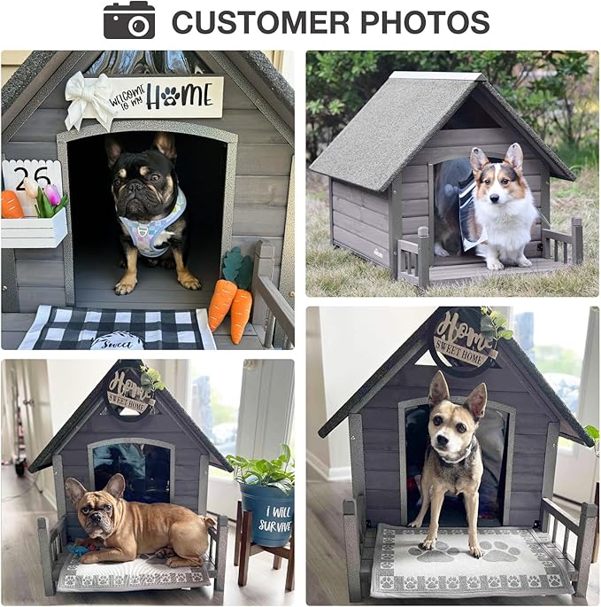 Large Dog House Outdoor Indoor All-Around Iron Frame Design Dog House with Porch＆Raised Feet for Small Medium Large Dogs（Grey）