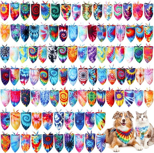 200 Pcs Dog Bandanas Bulk Pet Bibs Colorful Triangle Scarf Pet Bandanas for Medium Large Dogs Spring Summer Birthday Costume Decoration (Tie Dye)