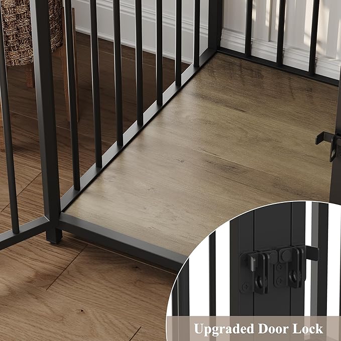 HITHOS 71" Tall Dog Crate Furniture, Indoor Dog Kennel with Hutch, 42" W Dog Cage for Large/Medium Dogs, Wood Dog Crates with 2 Storage Drawers, Heavy Duty Pet House, Rustic Brown