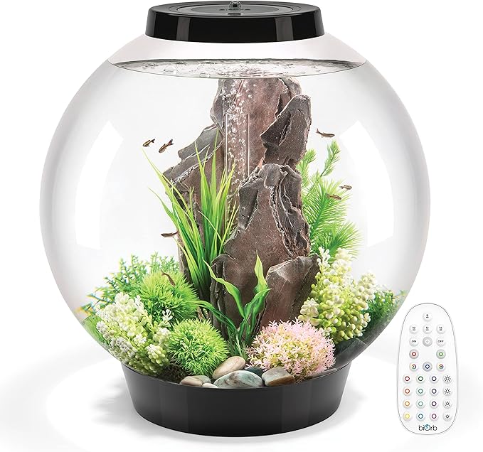 biOrb Classic 60 Acrylic 16-Gallon Aquarium with Multi-Color Remote-Controlled LED Lights Modern Tank for Tabletop Display, Black