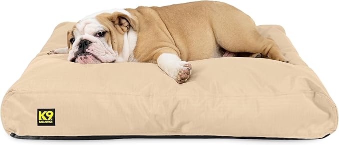 K9 Ballistics Tough Rectangle Pillow Medium Dog Bed - Removable Cover, Washable, Durable & Water Resistant Dog Bed Made for Medium Dogs 33" x 27", Sandstone