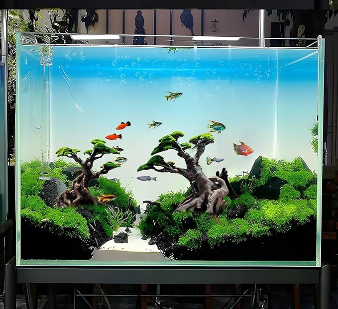Novelsite Fish Tank Decor- Bonsai Trees with Faux Moss- Aquarium Rocks Aquascaping- Made of Sandstone, Goldfish Betta Fish Tank Decorations Hides Accessories