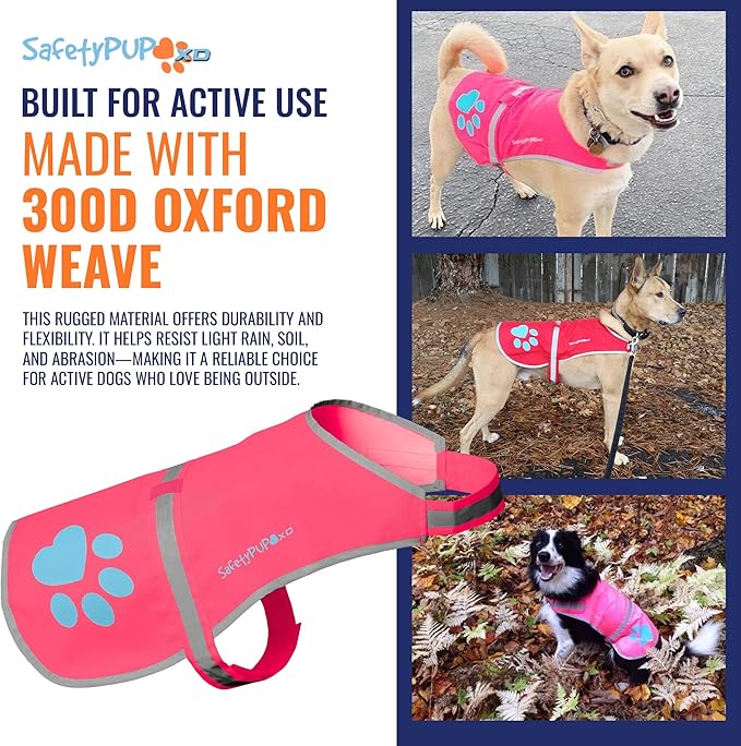 Dog Reflective Vest – Hi-Vis Fluorescent Visibility That Helps to Safeguard Your Pet On/Off Leash in Urban & Rural Areas (Pink, X-Large)