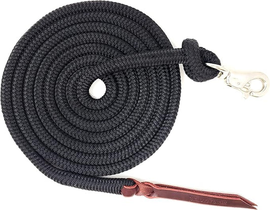 Premium 1/2" Samson EQ Yacht Braid Lead Rope with Nickel Trigger Bull Snap. Option for 12ft, 14ft and 16ft Lengths (Black, 12 FT)
