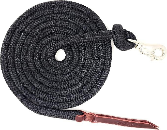 Premium 1/2" Samson EQ Yacht Braid Lead Rope with Nickel Trigger Bull Snap. Option for 12ft, 14ft and 16ft Lengths (Black, 16 FT)