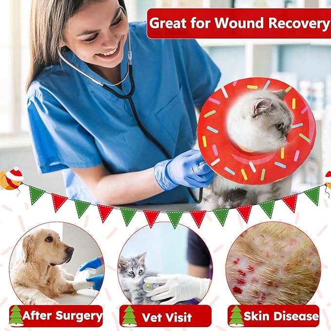Cat Cone Collar Soft, Cat Recovery Collar for Wound Healing Cute Cat Donut Adjustable Cat Cones to Stop Licking Comfortable Lightweight Neck Elizabethan Collars for Cats Kittens After Surgery