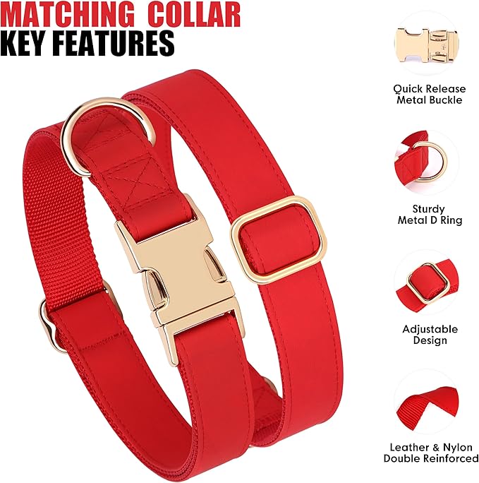 PET ARTIST Soft PU Leather Dog Collar, Bright & Classic Red Dog Collar with Quick Release Rose Metal Buckle, Adjustable Nylon Padded Durable Pet Collars for Large Dogs Girl, Neck Fit 16-27"