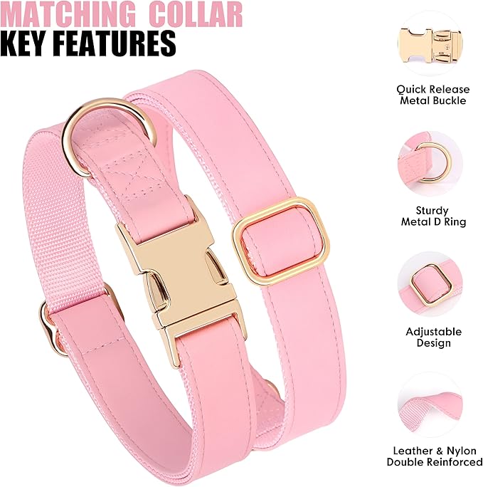 PET ARTIST Soft PU Leather Dog Collar, Bright & Classic Pink Dog Collar with Quick Release Rose Metal Buckle, Adjustable Nylon Padded Durable Pet Collars for Small Dogs Girl, Neck Fit 9-14"