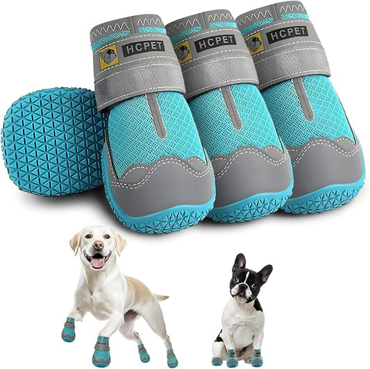 Hcpet Dog Shoes for Large Dogs, Breathable Dog Booties for Small Medium Dogs, Anti-Slip Dog Boots & Paw Protectors for Hot Pavement Winter Snow Hiking with Reflective Straps Blue Size 4