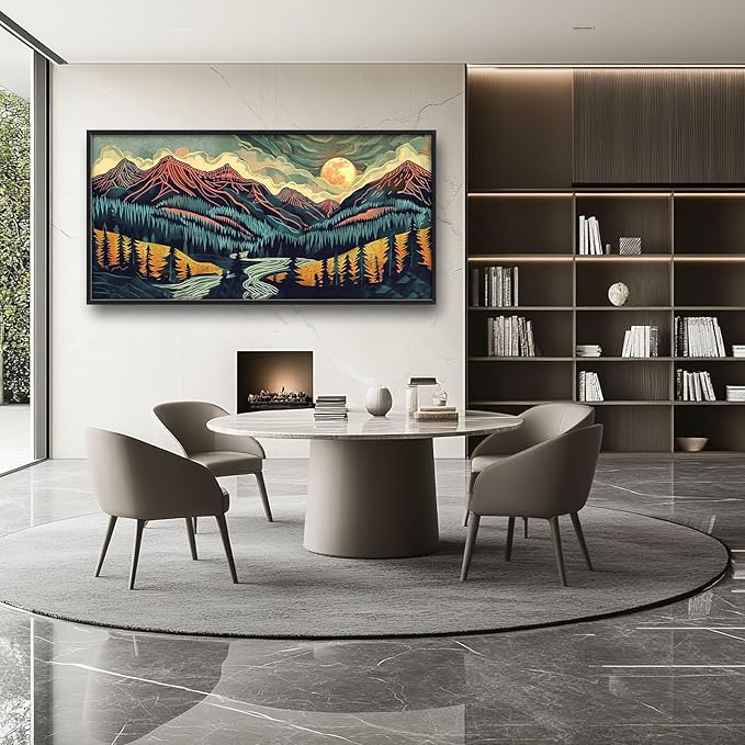 Quorin Boho Mountain Large Wall Art Abstract Pictures Lake Pine Tree Forest Foggy Sunset Wall Decor Nature Landscape Canvas Print Painting Artwork for Bathroom Living Room Bedroom 60L x 30W