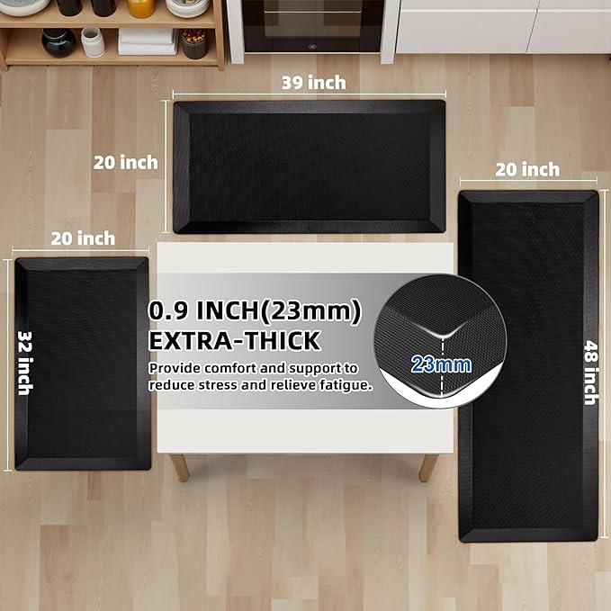 2 PCS Anti Fatigue Kitchen Mats for Floor, 9/10 Extra Thick Cushioned Standing Desk Mat, Comfort Memory Foam Ergonomic Kitchen Rugs and Mats Non-Slip Waterproof for Office, Kitchen, 20"x32"+20"x48"