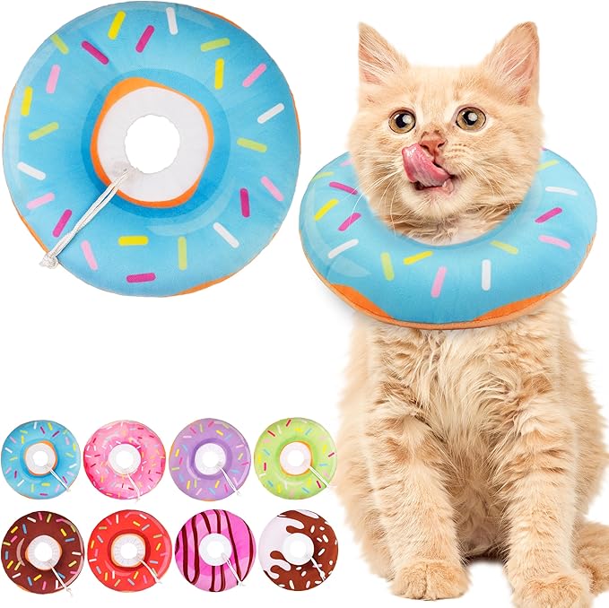 Cat Cone Collar Soft, Cute Cat Donut Collar After Surgery, Adjustable Kitten Recovery Cones to Stop Licking, Lightweight Neck Elizabethan Collars for Cats Kittens (Blue, Small)